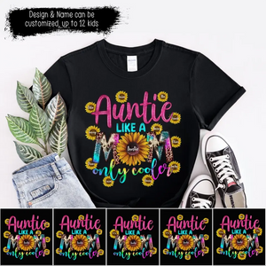 Personalized Auntie Like A Mom Only Cooler Sunflower & Kid Name Tshirt Printed PNBQT1704