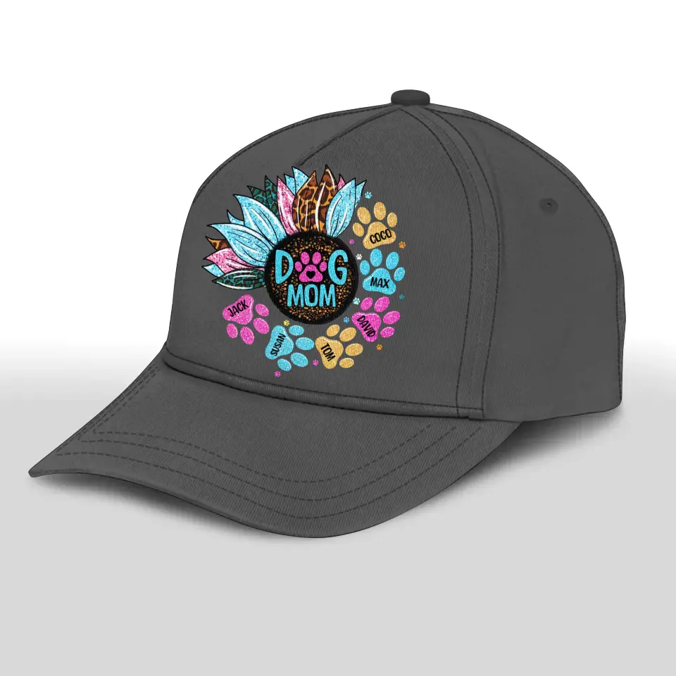 Personalized Dog Mom Sunflower Dog Name Cap Printed PNHQ2104