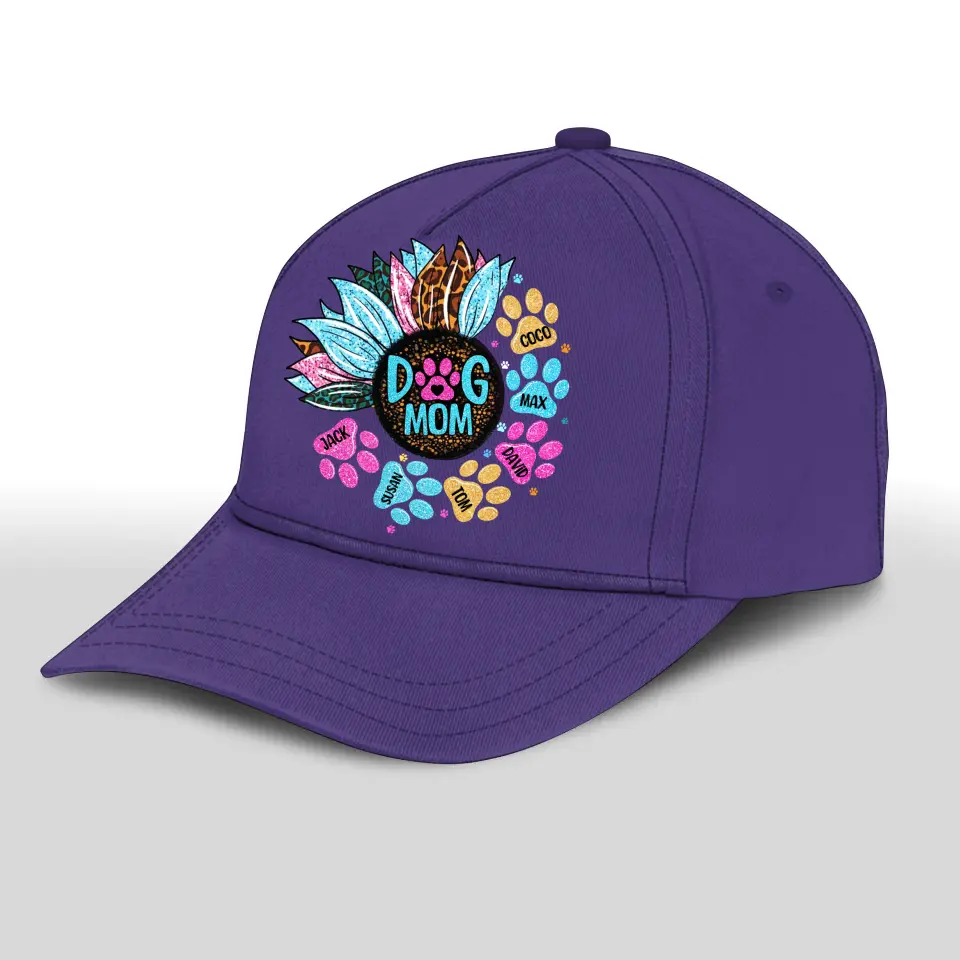 Personalized Dog Mom Sunflower Dog Name Cap Printed PNHQ2104