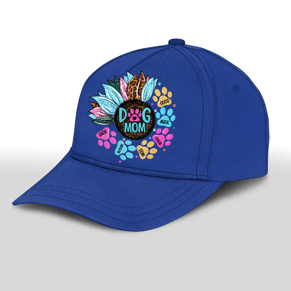 Personalized Dog Mom Sunflower Dog Name Cap Printed PNHQ2104