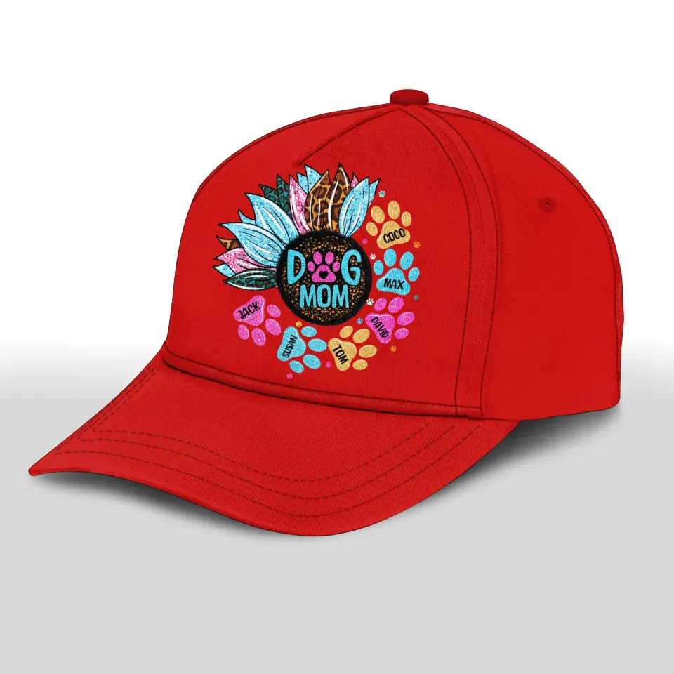 Personalized Dog Mom Sunflower Dog Name Cap Printed PNHQ2104