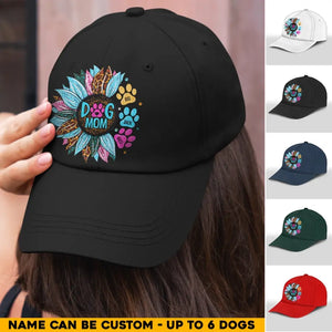 Personalized Dog Mom Sunflower Dog Name Cap Printed PNHQ2104