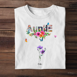 Personalized Auntie Flowers with Kid Name T-shirt Printed 23APR-TB21