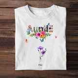 Personalized Auntie Flowers with Kid Name T-shirt Printed 23APR-TB21