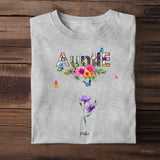 Personalized Auntie Flowers with Kid Name T-shirt Printed 23APR-TB21