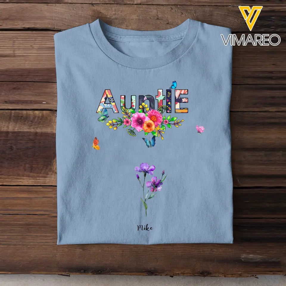 Personalized Auntie Flowers with Kid Name T-shirt Printed 23APR-TB21