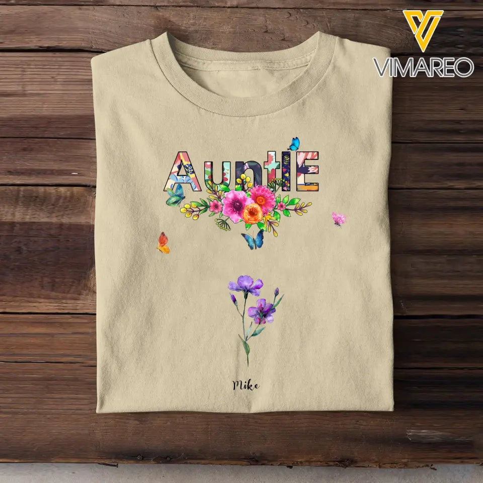 Personalized Auntie Flowers with Kid Name T-shirt Printed 23APR-TB21