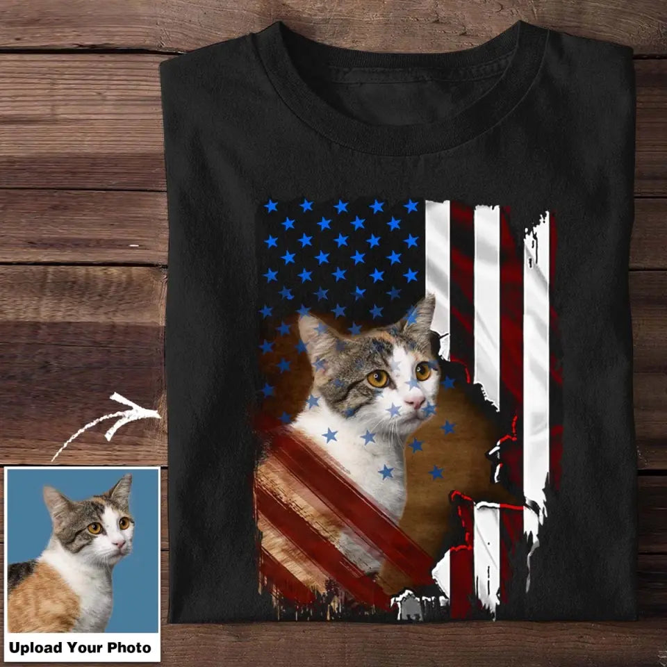 Personalized Upload Your Photo Cat Flag T-shirt Printed 23APR-PN24