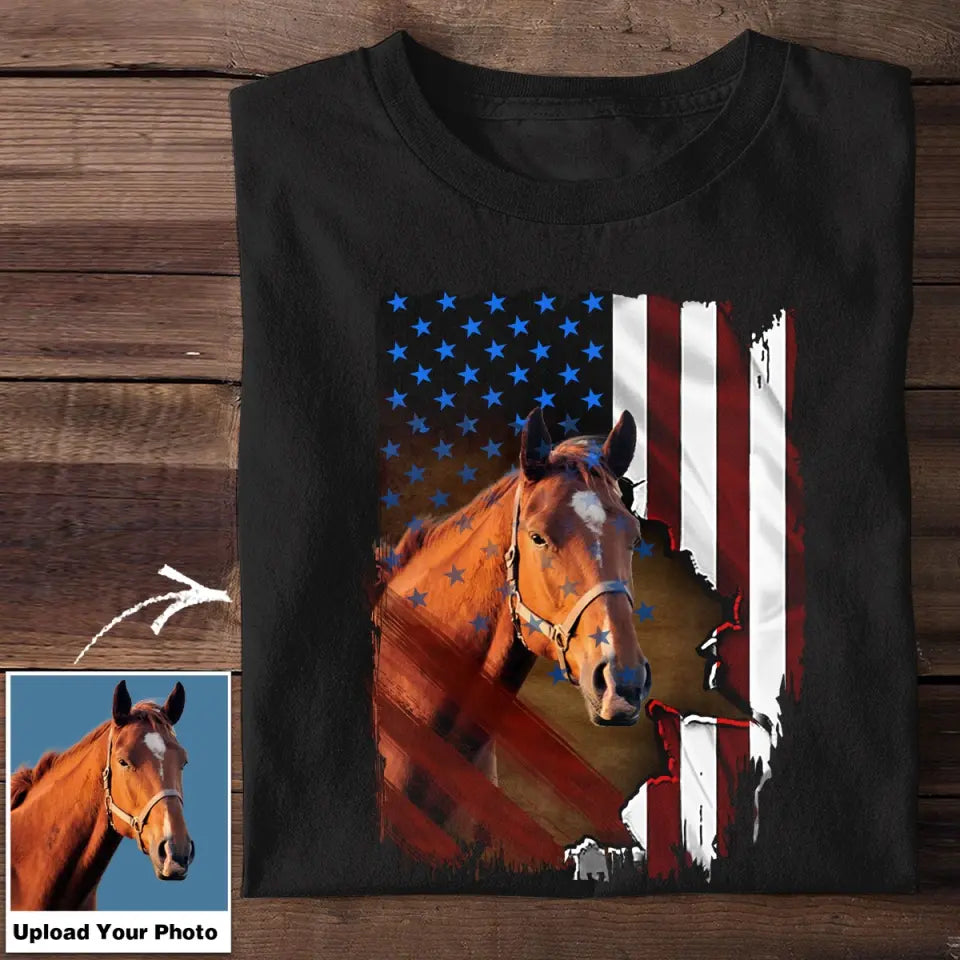 Personalized Upload Your Photo Horse Flag T-shirt Printed 23APR-PN24