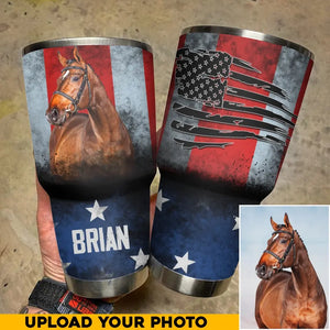 Personalized Upload Your Horse Photo with Name Flag Background Tumbler QTHQ2404