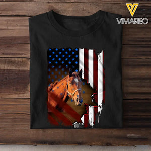 Personalized Upload Your Photo Horse Flag T-shirt Printed 23APR-PN24