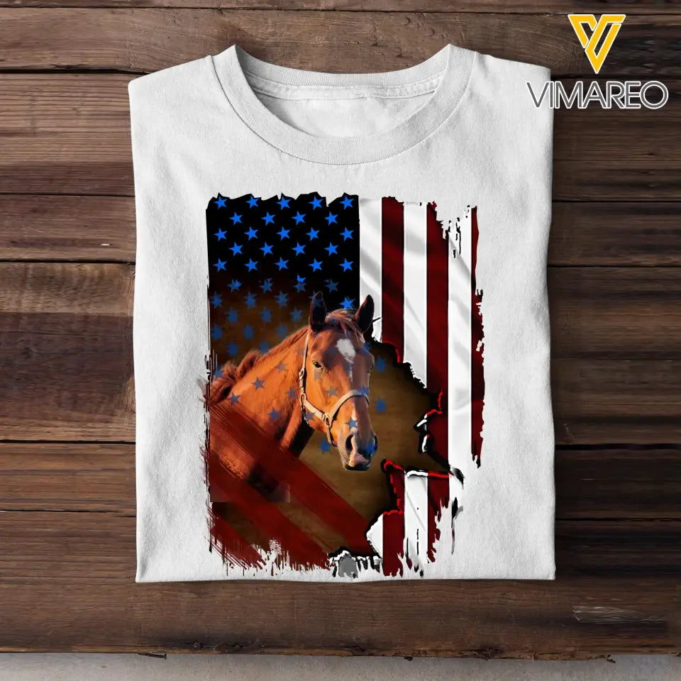 Personalized Upload Your Photo Horse Flag T-shirt Printed 23APR-PN24