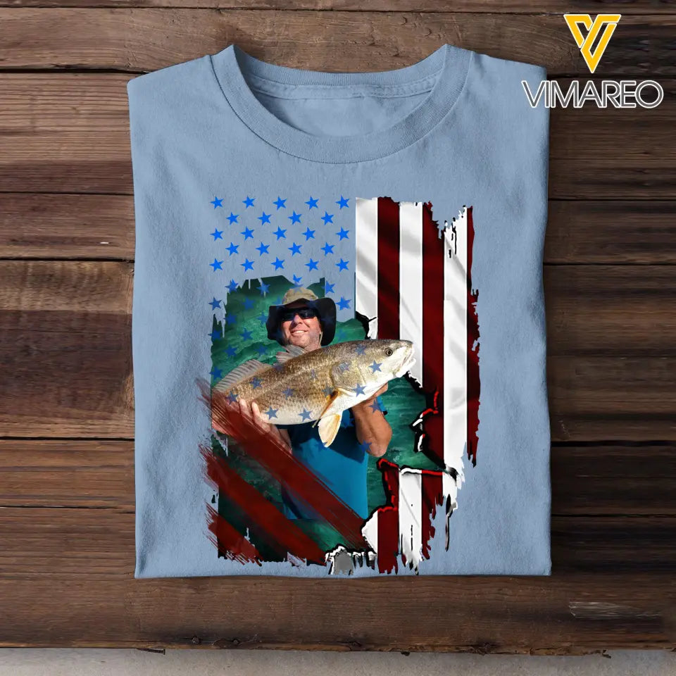 Personalized Upload Your Photo Fishing Flag T-shirt Printed 23APR-PN24