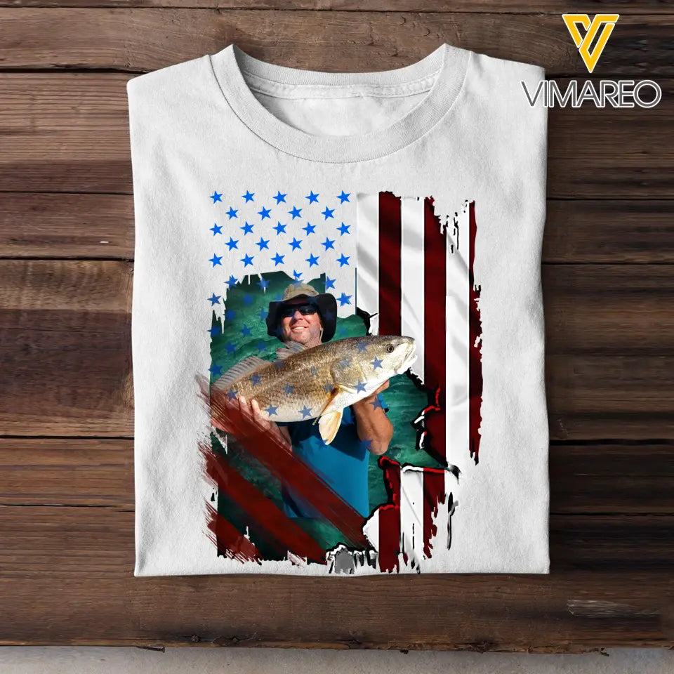 Personalized Upload Your Photo Fishing Flag T-shirt Printed 23APR-PN24