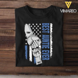 Personalized Best Auntie Ever Hand Kid Name Flag Art Tshirt 23APR-BQT2404