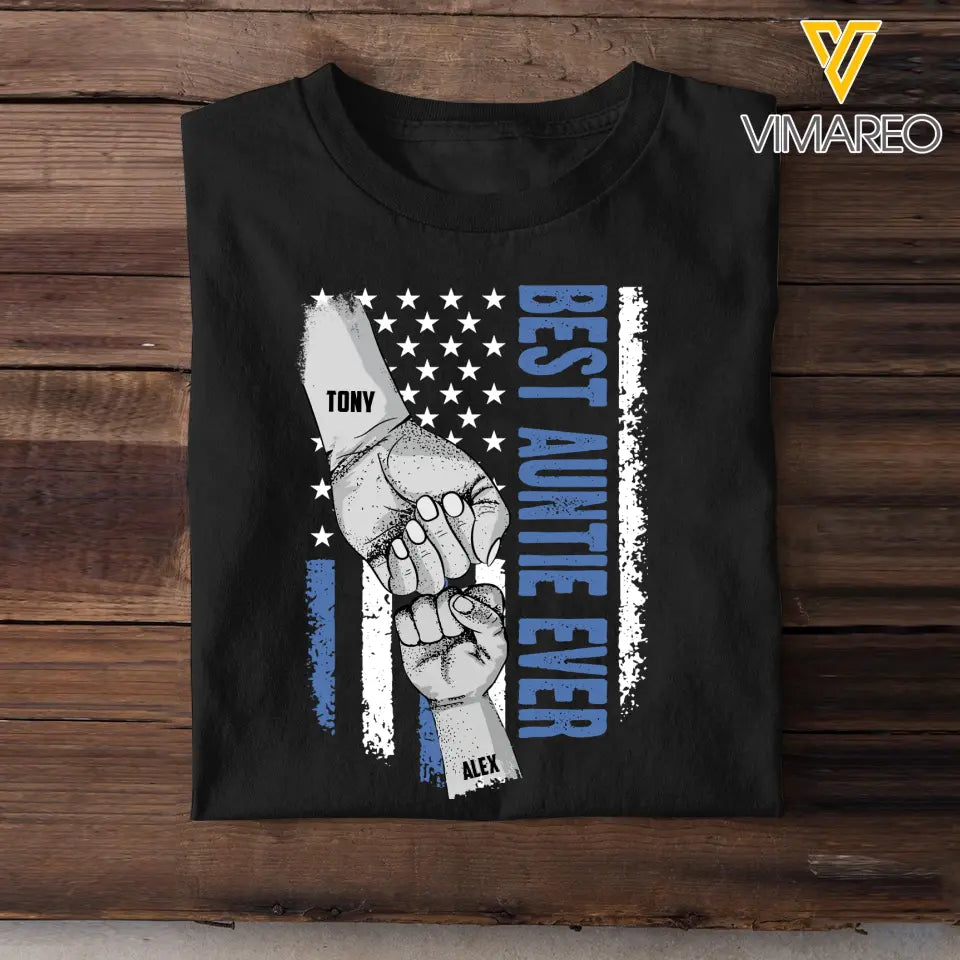 Personalized Best Auntie Ever Hand Kid Name Flag Art Tshirt 23APR-BQT2404