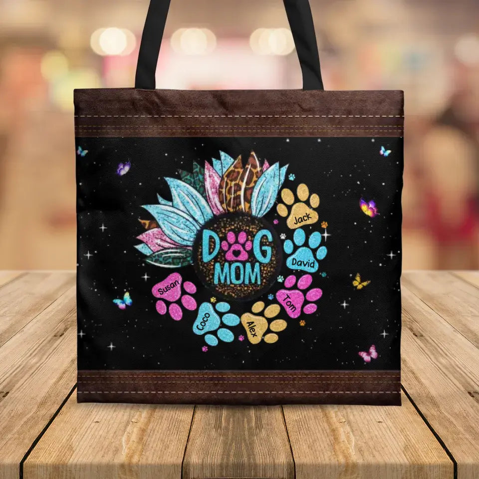 Personalized Dog Mom Sunflower Dog Name Dog Lovers Gift Tote Bag Printed PNHQ2704