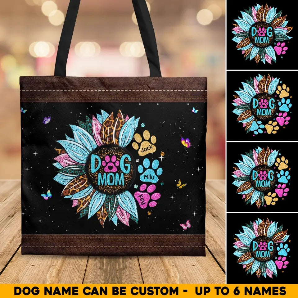 Personalized Dog Mom Sunflower Dog Name Dog Lovers Gift Tote Bag Printed PNHQ2704