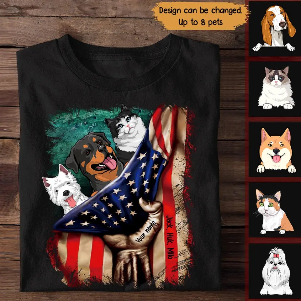 Personalized Hand Hoding The US Flag Upload Photo Dog Lovers Cat Lovers Tshirt Printed 23APR-PTN28