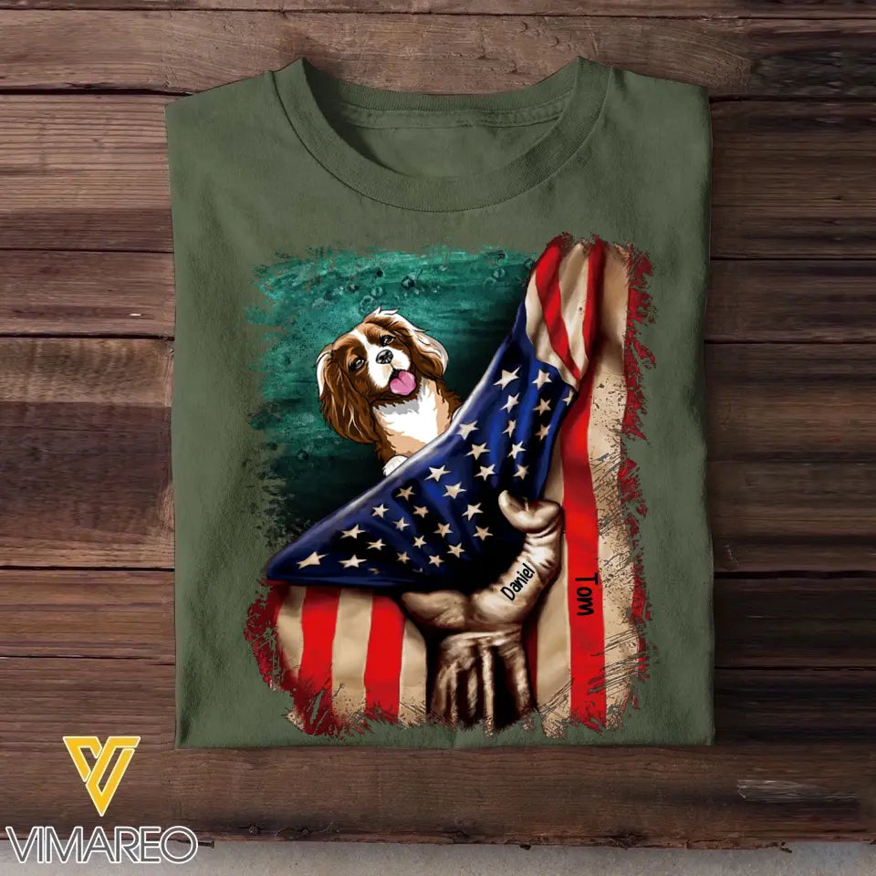Personalized Hand Hoding The US Flag Upload Photo Dog Lovers Cat Lovers Tshirt Printed 23APR-PTN28