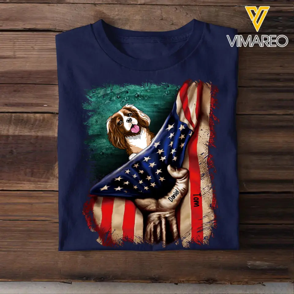 Personalized Hand Hoding The US Flag Upload Photo Dog Lovers Cat Lovers Tshirt Printed 23APR-PTN28