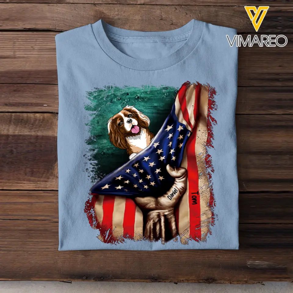 Personalized Hand Hoding The US Flag Upload Photo Dog Lovers Cat Lovers Tshirt Printed 23APR-PTN28