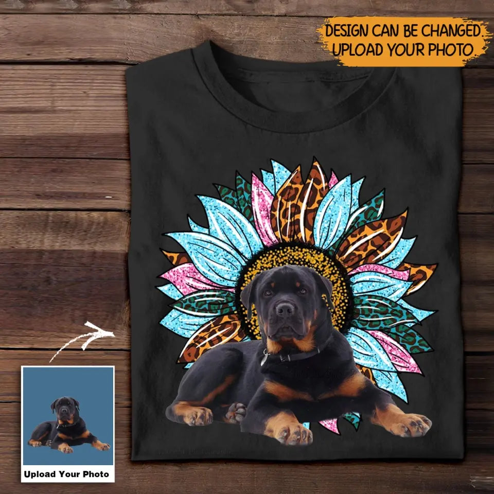 Personalized Upload Your Dog Photo Sunflower Tshirt Printed 23APR-TB28
