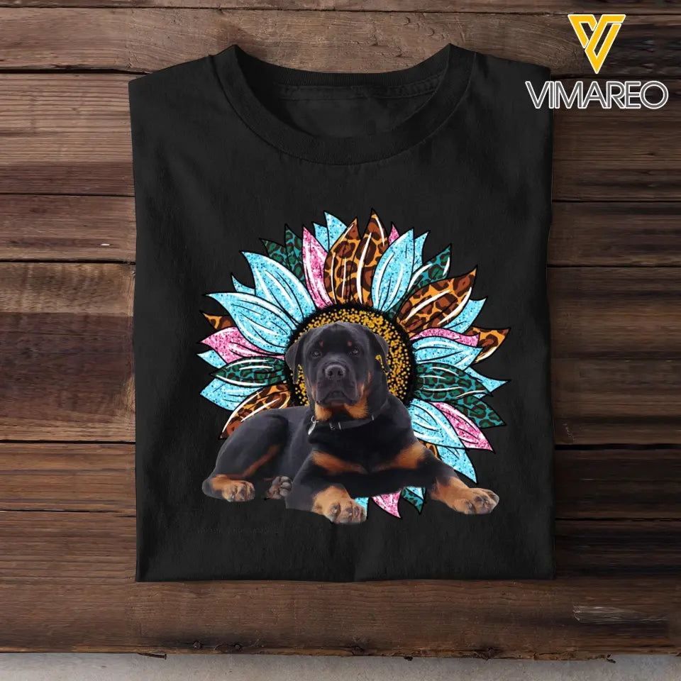 Personalized Upload Your Dog Photo Sunflower Tshirt Printed 23APR-TB28
