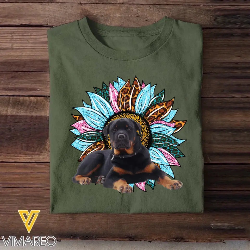 Personalized Upload Your Dog Photo Sunflower Tshirt Printed 23APR-TB28