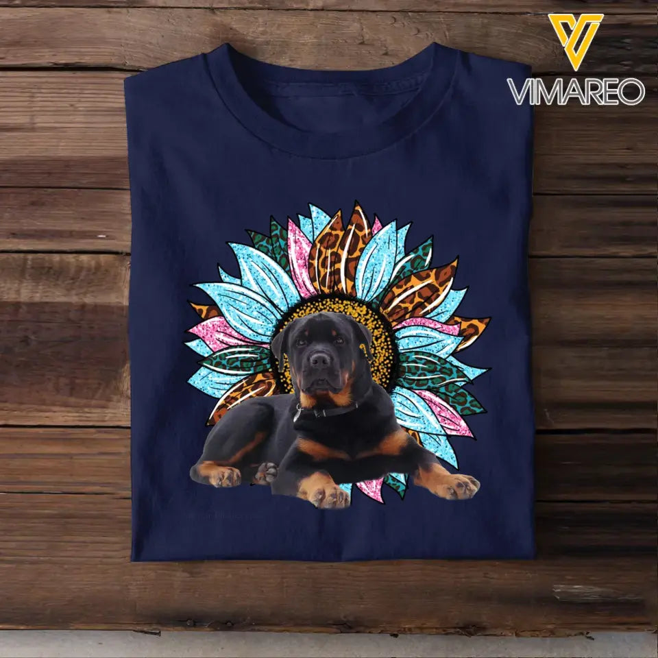 Personalized Upload Your Dog Photo Sunflower Tshirt Printed 23APR-TB28