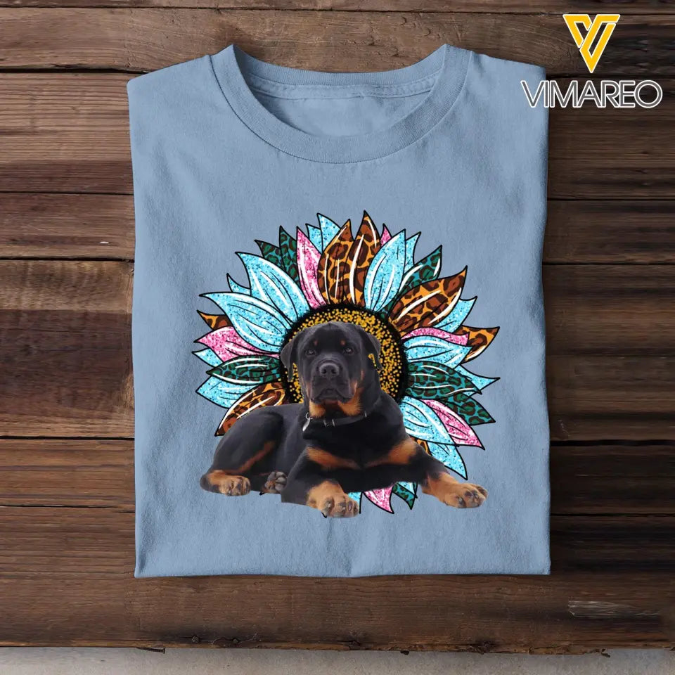 Personalized Upload Your Dog Photo Sunflower Tshirt Printed 23APR-TB28