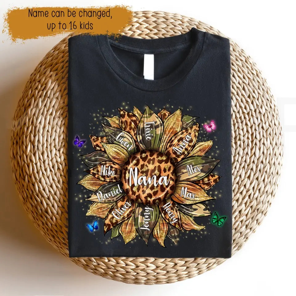 Grandma Mom Sunflower Butterfly Kids' Custom Names Tshirt Printed 23APR-QT28