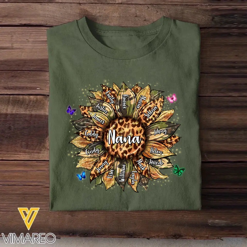 Grandma Mom Sunflower Butterfly Kids' Custom Names Tshirt Printed 23APR-QT28