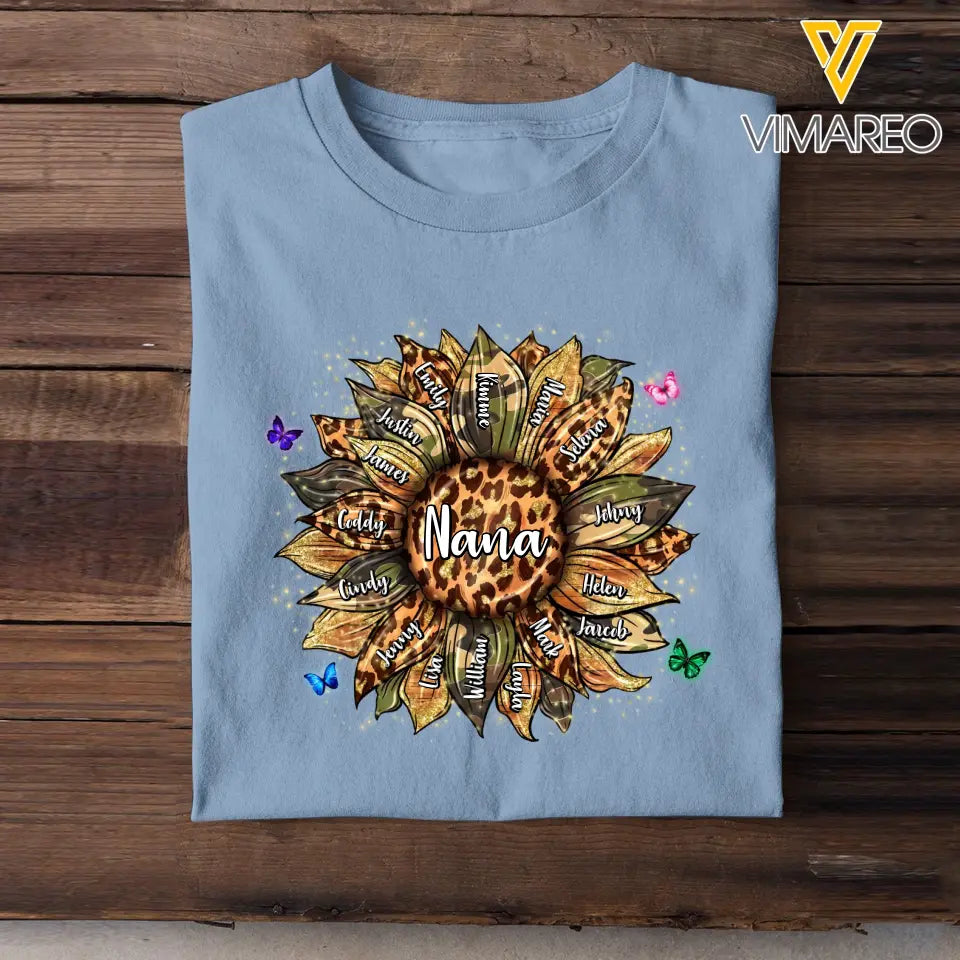 Grandma Mom Sunflower Butterfly Kids' Custom Names Tshirt Printed 23APR-QT28