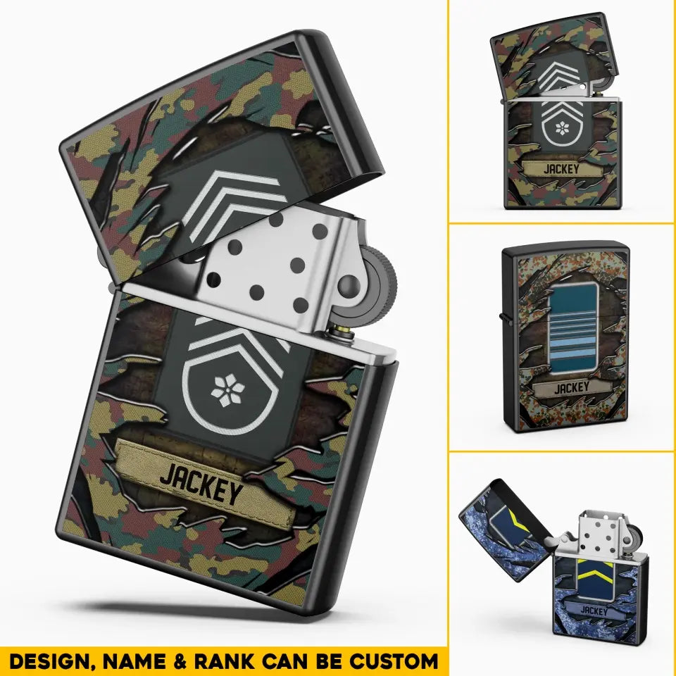 Personalized Belgian Veteran/Soldier Rank Camo with Name Lighter Case Printed 23MAY-HQ04