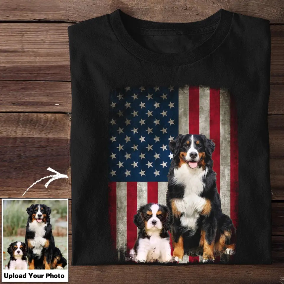 Personalized Upload Your Dog Photo US Flag Tshirt Printed 23MAY-PTN04