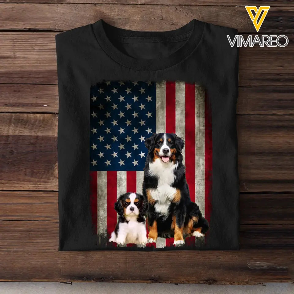 Personalized Upload Your Dog Photo US Flag Tshirt Printed 23MAY-PTN04