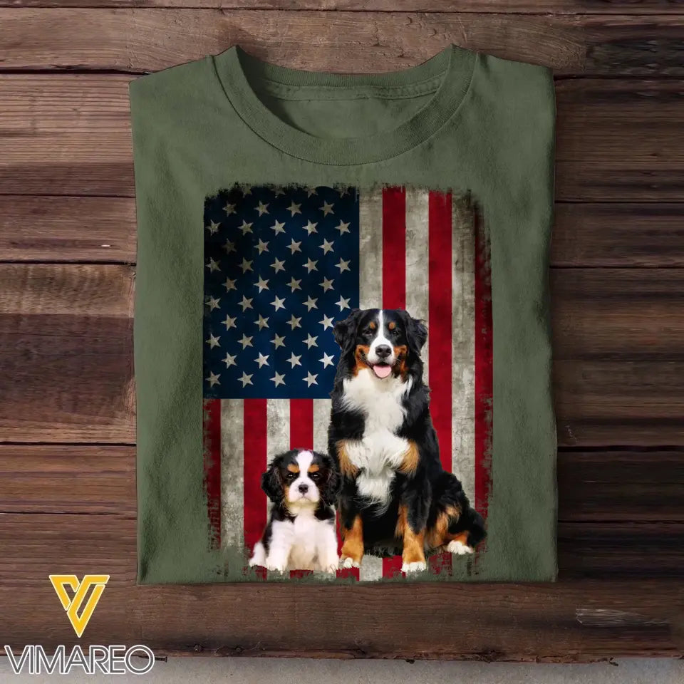 Personalized Upload Your Dog Photo US Flag Tshirt Printed 23MAY-PTN04