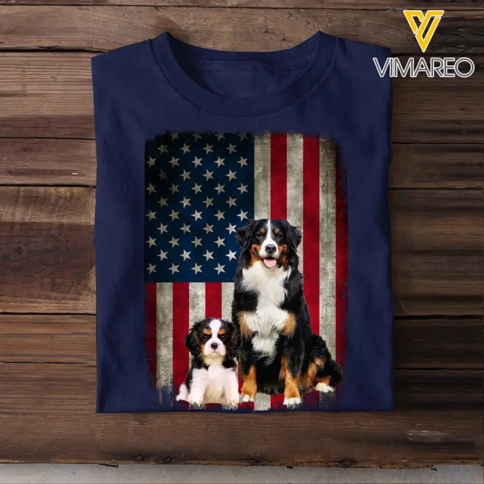 Personalized Upload Your Dog Photo US Flag Tshirt Printed 23MAY-PTN04