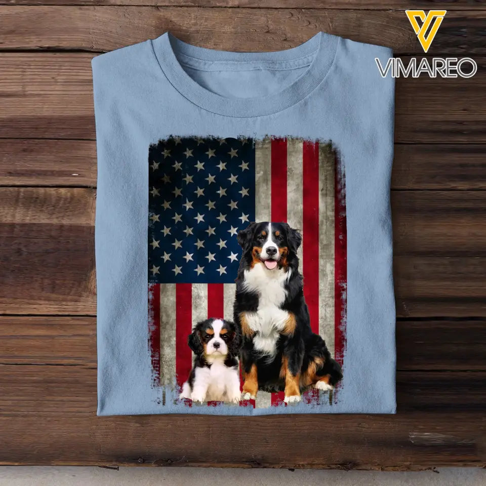 Personalized Upload Your Dog Photo US Flag Tshirt Printed 23MAY-PTN04