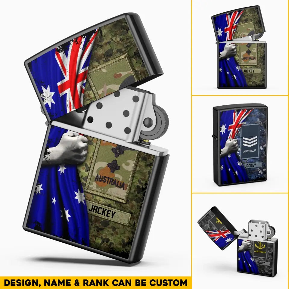 Personalized Australian Veteran/Soldier Rank Flag with Name Lighter Case Printed 23MAY-HQ06