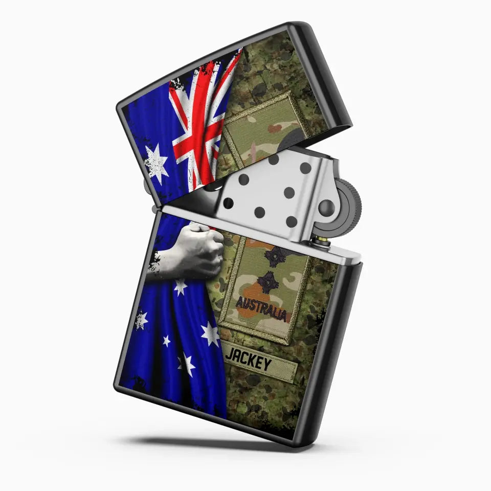 Personalized Australian Veteran/Soldier Rank Flag with Name Lighter Case Printed 23MAY-HQ06