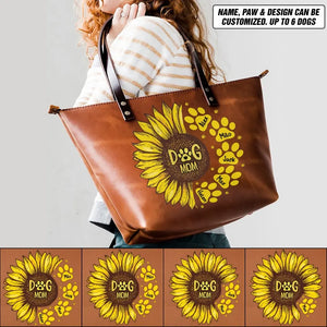 Personalized Dog Mom Sunflower Dog Name Leather Bag Printed 23MAY-BQT08