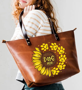 Personalized Dog Mom Sunflower Dog Name Leather Bag Printed 23MAY-BQT08