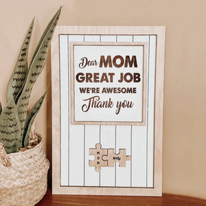 Personalized Dear Mom Great Job We're Awesome Thank You With Kid Name Wooden Board Printed QTPN0805