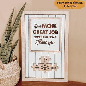 Personalized Dear Mom Great Job We're Awesome Thank You With Kid Name Wooden Board Printed QTPN0805