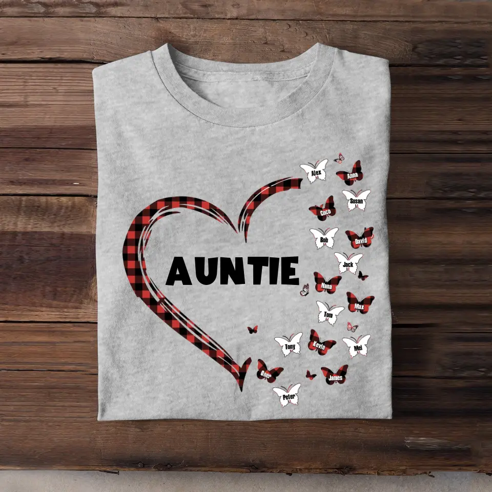 Personalized Auntie Heart Butterflies With Kid Name Tshirt Printed 23MAY-PTN09