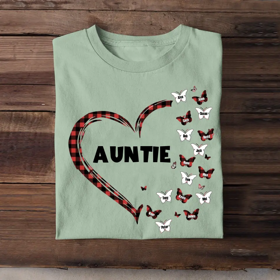 Personalized Auntie Heart Butterflies With Kid Name Tshirt Printed 23MAY-PTN09