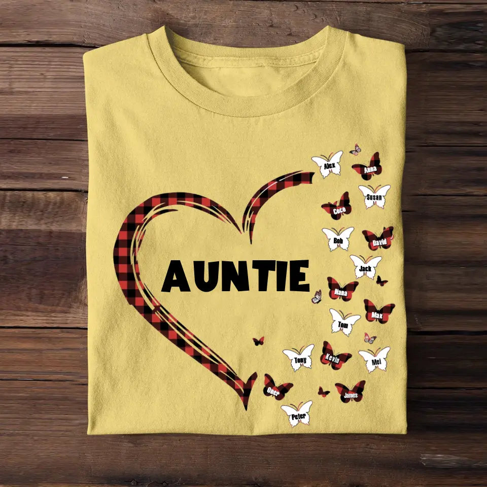 Personalized Auntie Heart Butterflies With Kid Name Tshirt Printed 23MAY-PTN09