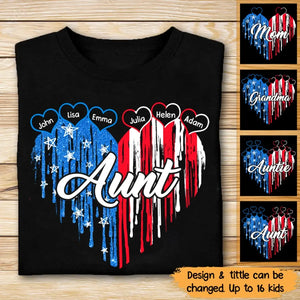 Personalized Auntie Heart Flag Kid Name Tshirt Printed 23MAY-PN10
